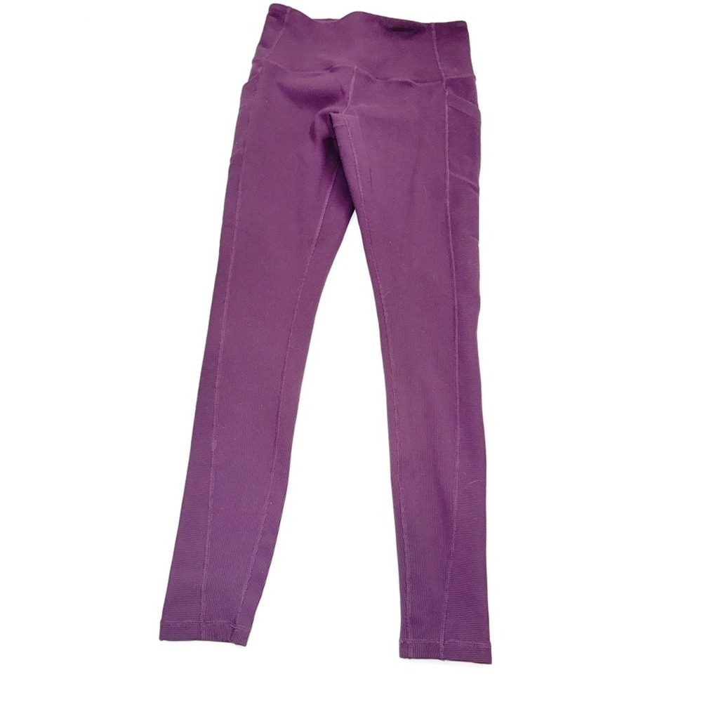 ZELLA Womens Medium Plum Purple High Rise Ribbed Side Pocket Skinny Leggings V12